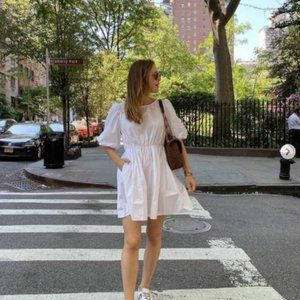 Madewell Poplin Crewneck Bubble-Sleeve Mini Dress